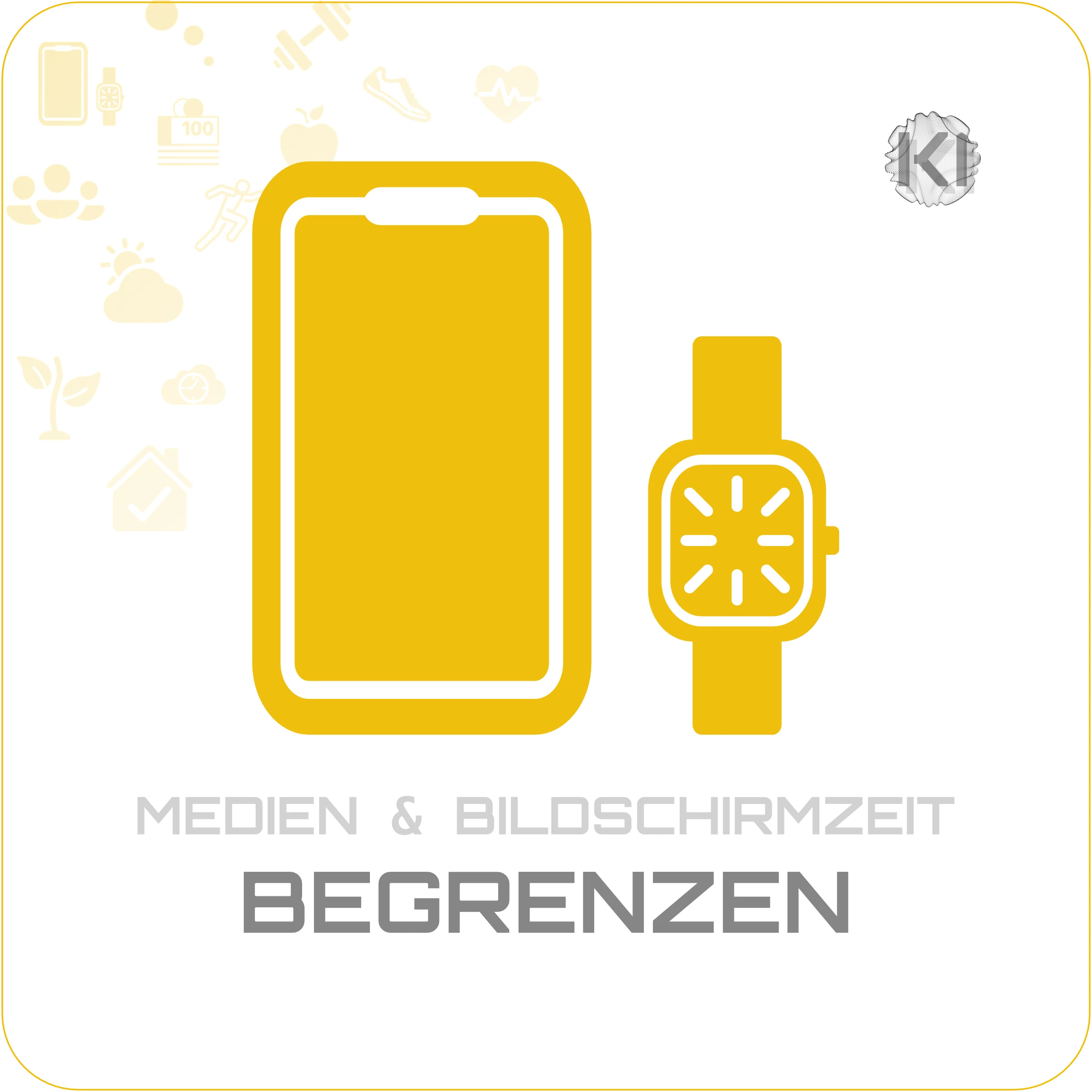 Alltag – BEGRENZEN: Smartphone & Smartwatch Icon als Symbol für bewusste Steuerung digitaler Nutzung im Alltag