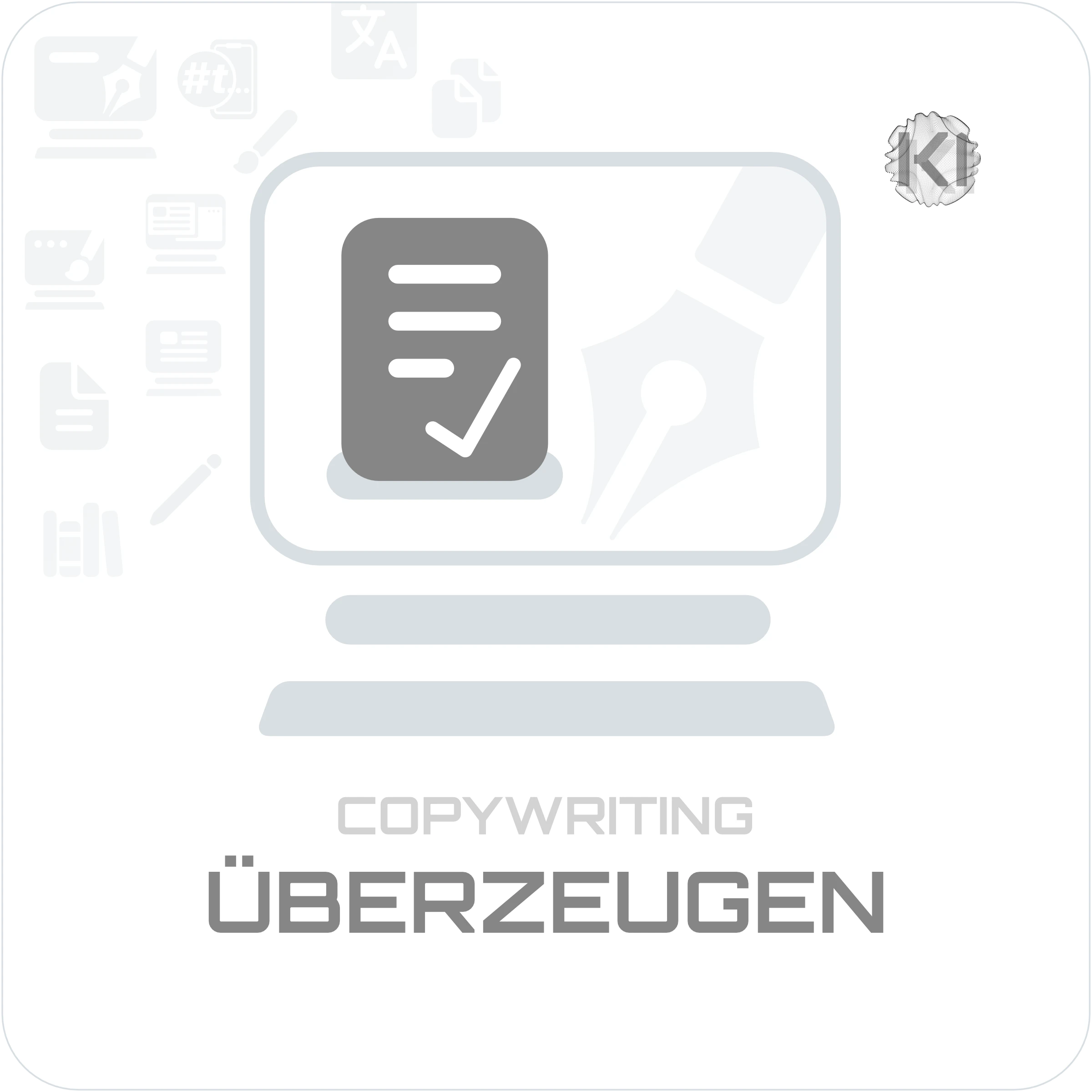 Texte – ÜBERZEUGEN: Monitor mit Füllhalter-Spitze als Symbol für zielgerichtete Argumentation und überzeugende Ansprache