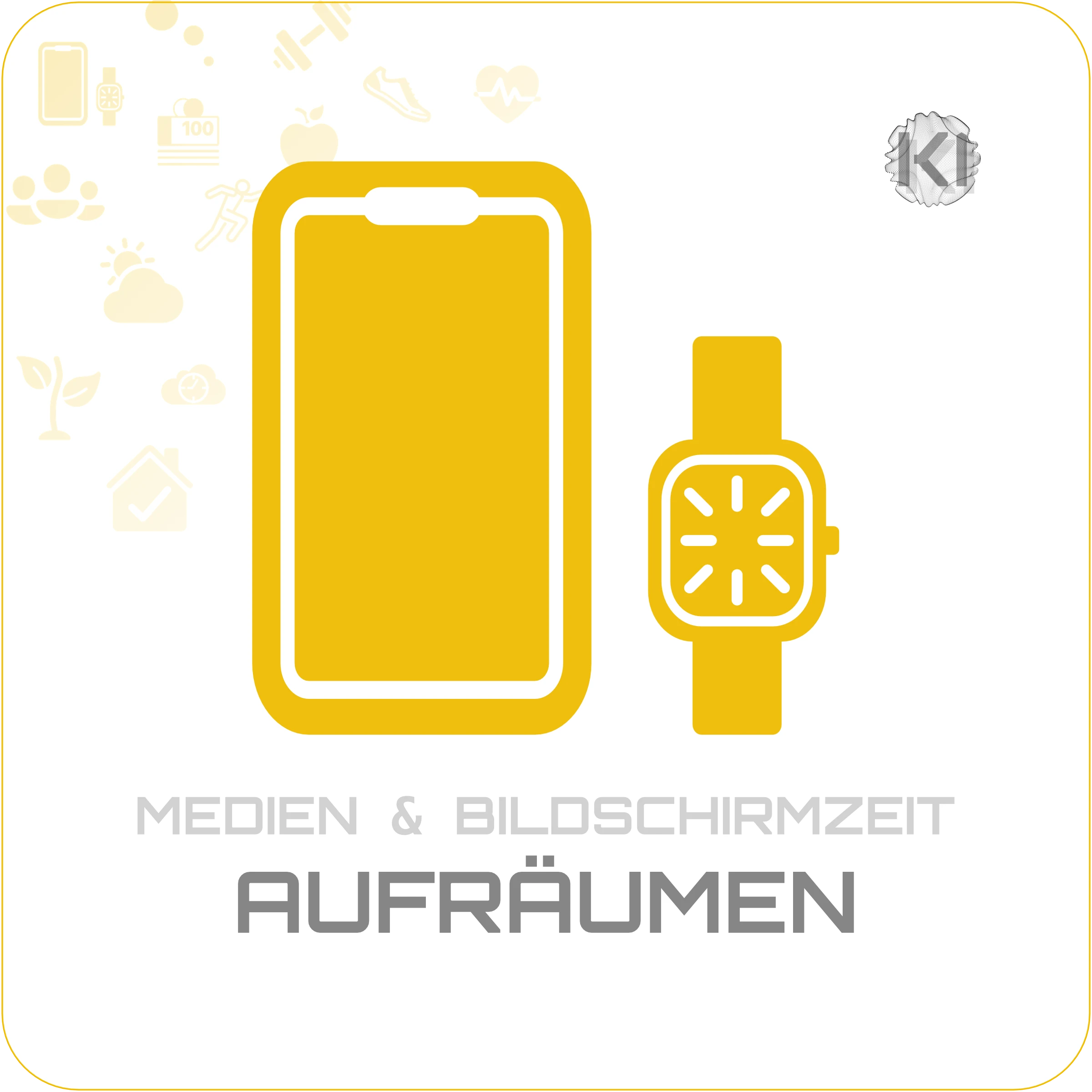 Alltag – AUFRÄUMEN: Smartphone & Smartwatch Icon als Symbol für übersichtliche Organisation des Smartphones im Alltag
