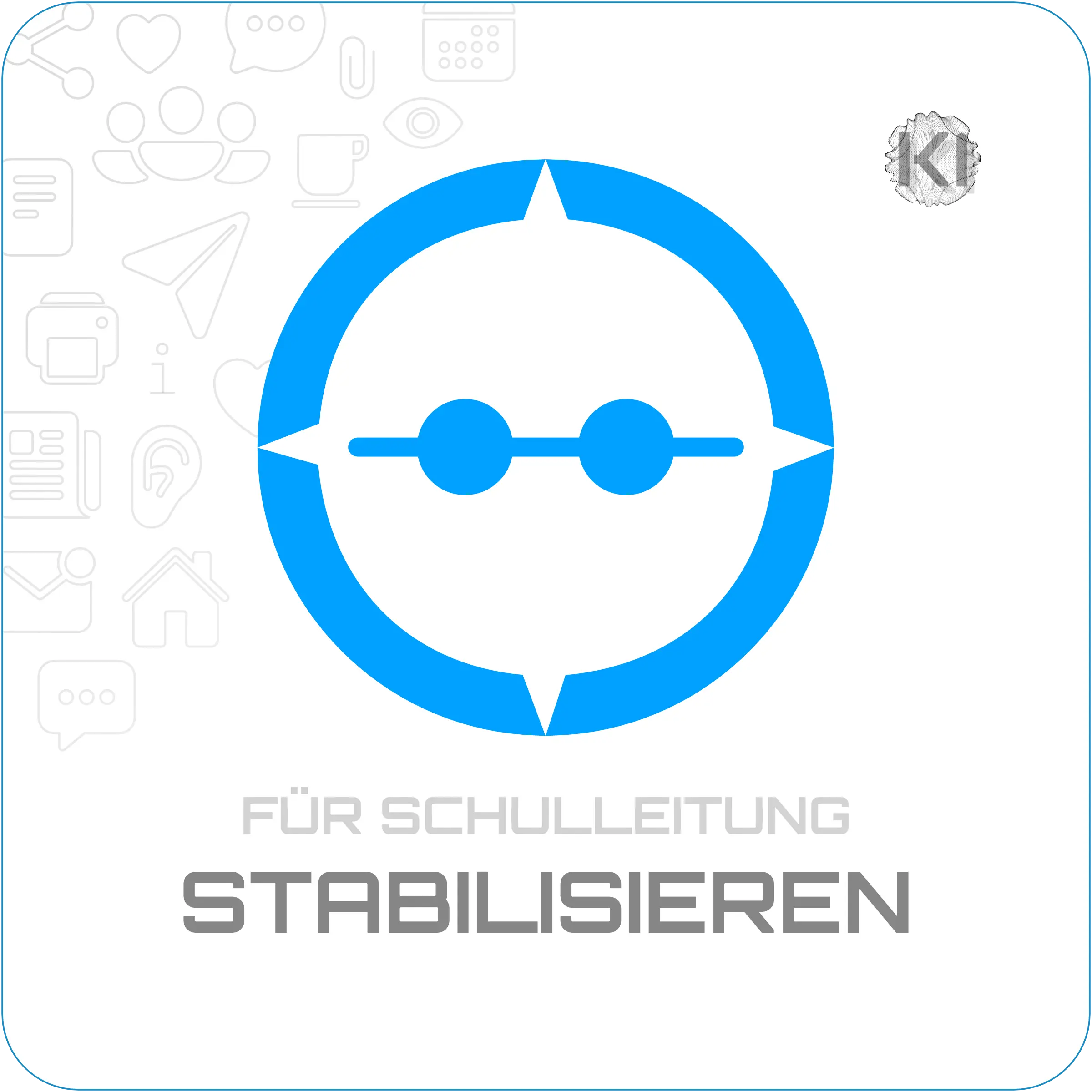Für Schulleitung – Stabilisieren: Symmetrische Punkte mit horizontaler Linie als Metapher für souveränes Krisen- und Konfliktmanagement.