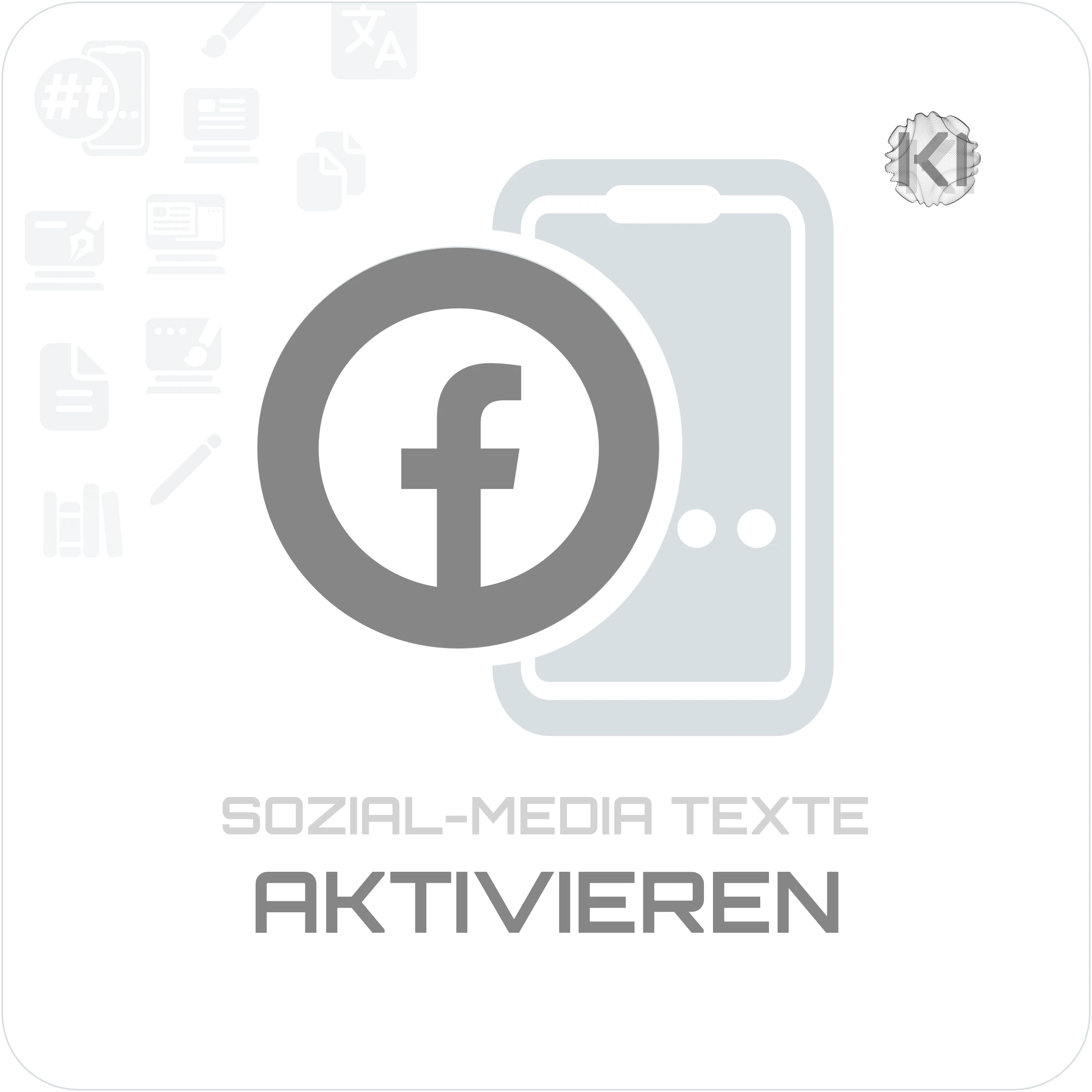 Texte – AKTIVIEREN: Raute, kleines t im Kreis und Handy als Symbol für Austausch und klare Kommunikation in Beiträgen