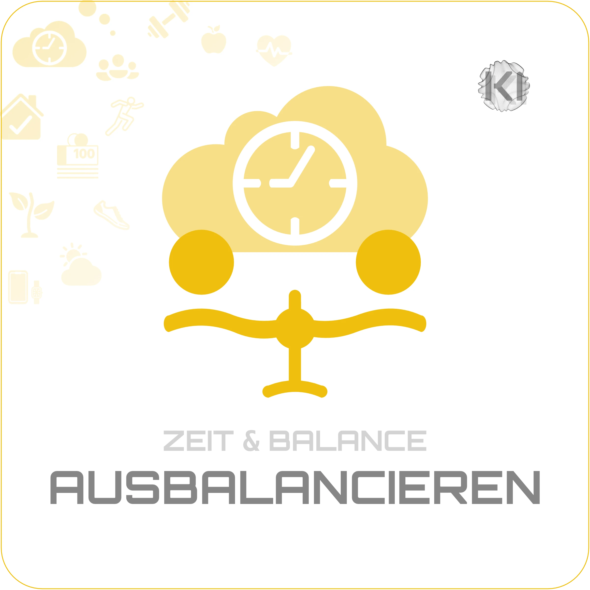Alltag – AUSBALANCIEREN: Wolke und Uhr als Symbol für Gleichgewicht zwischen Arbeit und Erholung im Alltag