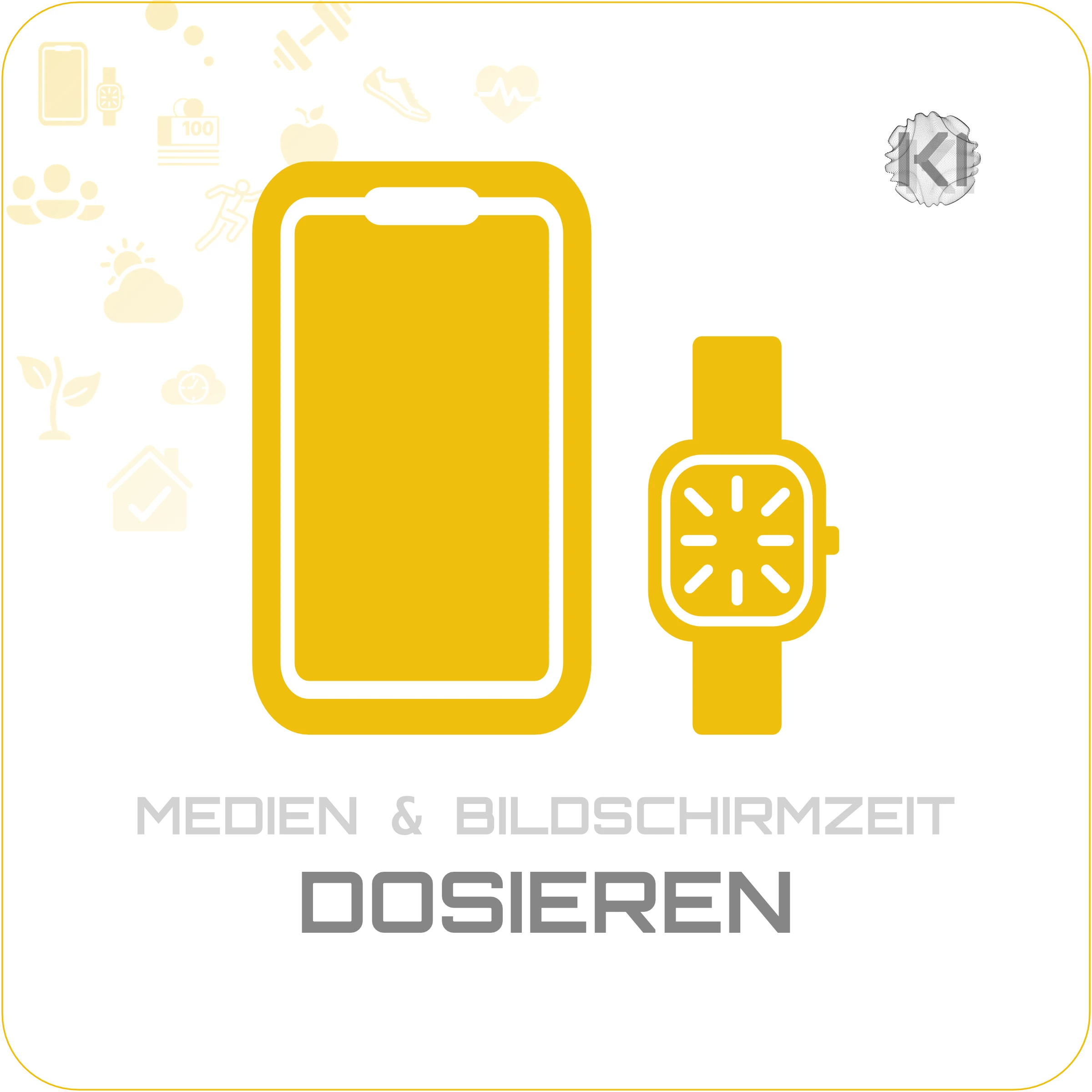 Alltag – DOSIEREN: Smartphone & Smartwatch Icon als Symbol für kontrollierte Social-Media-Nutzung im Alltag