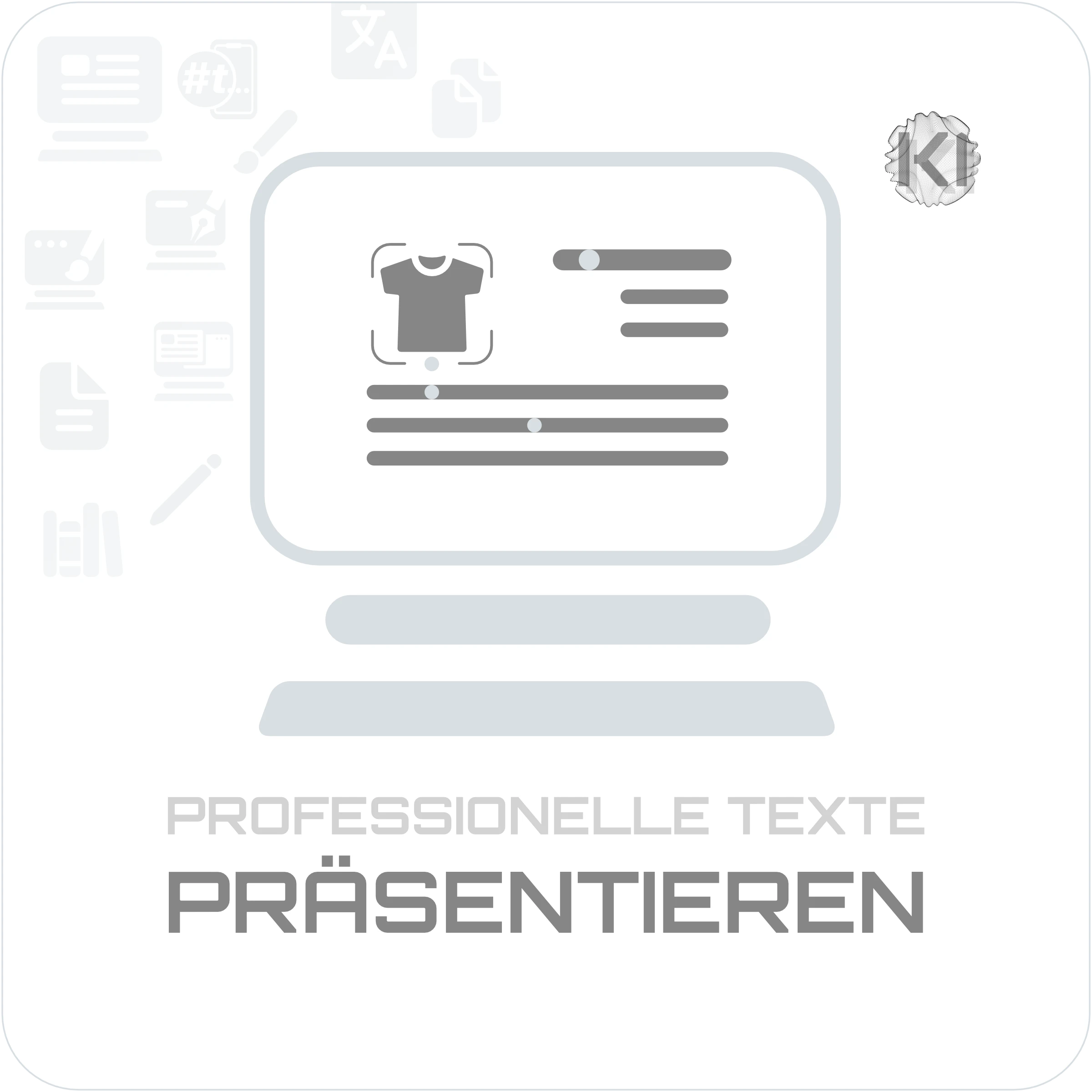 Texte – PRÄSENTIEREN: Dokument am PC als Symbol für verständliche Darstellung von Produktinhalten
