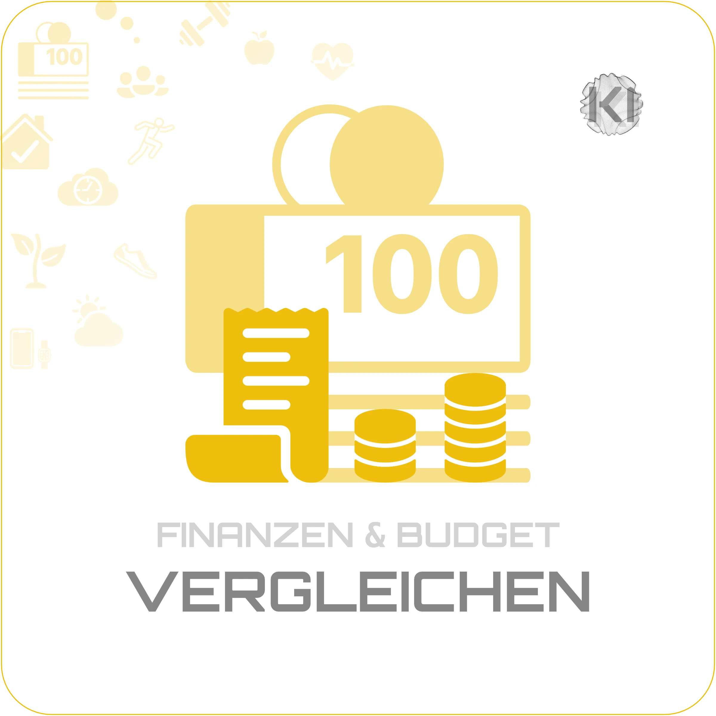 Alltag – VERGLEICHEN: 100 Euro Schein mit Münzen Icon als Symbol für Prüfung und Anpassung laufender Ausgaben im Alltag