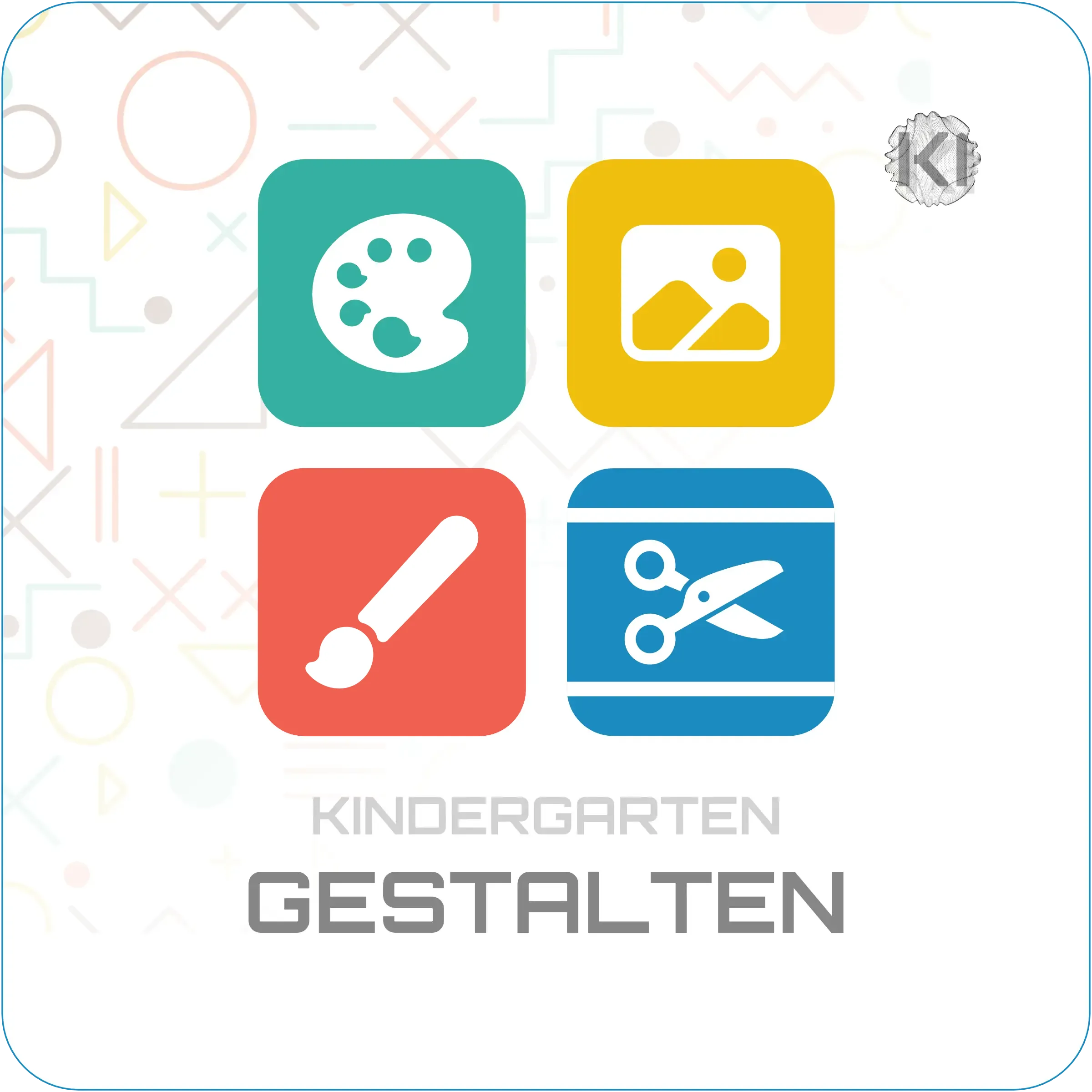 Kindergarten – Gestalten: Pinsel- und Bastelsymbole stehen für Malen