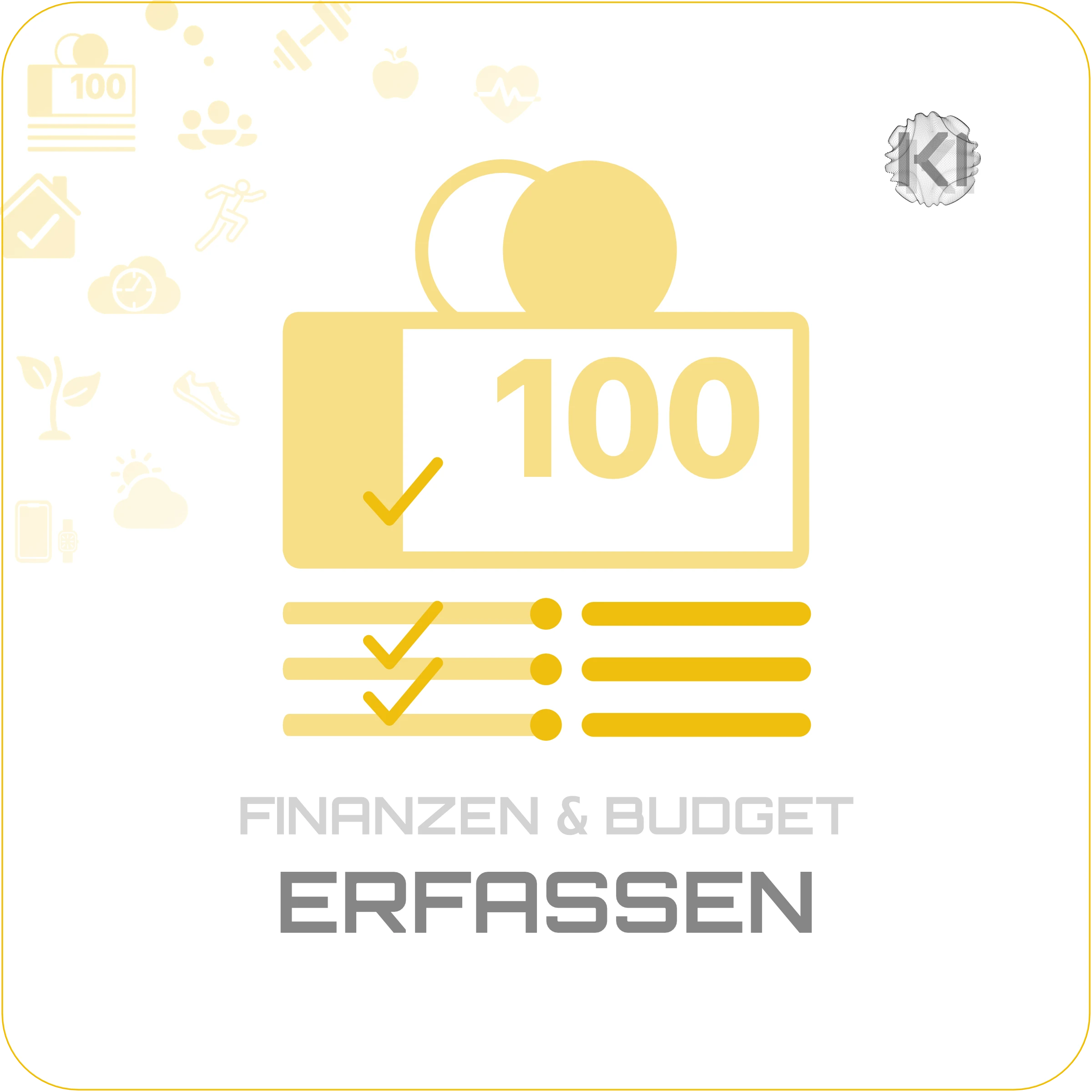 Alltag – ERFASSEN: 100 Euro Schein mit Münzen Icon als Symbol für klare Erfassung von Einnahmen und Ausgaben im Haushalt