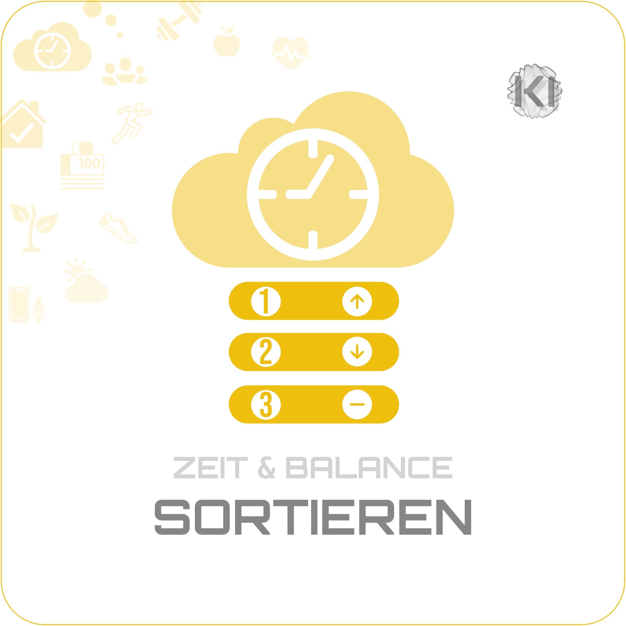 Alltag – SORTIEREN: Wolke und Uhr Icon als Symbol für Priorisierung und klare Einordnung von Aufgaben im Alltag