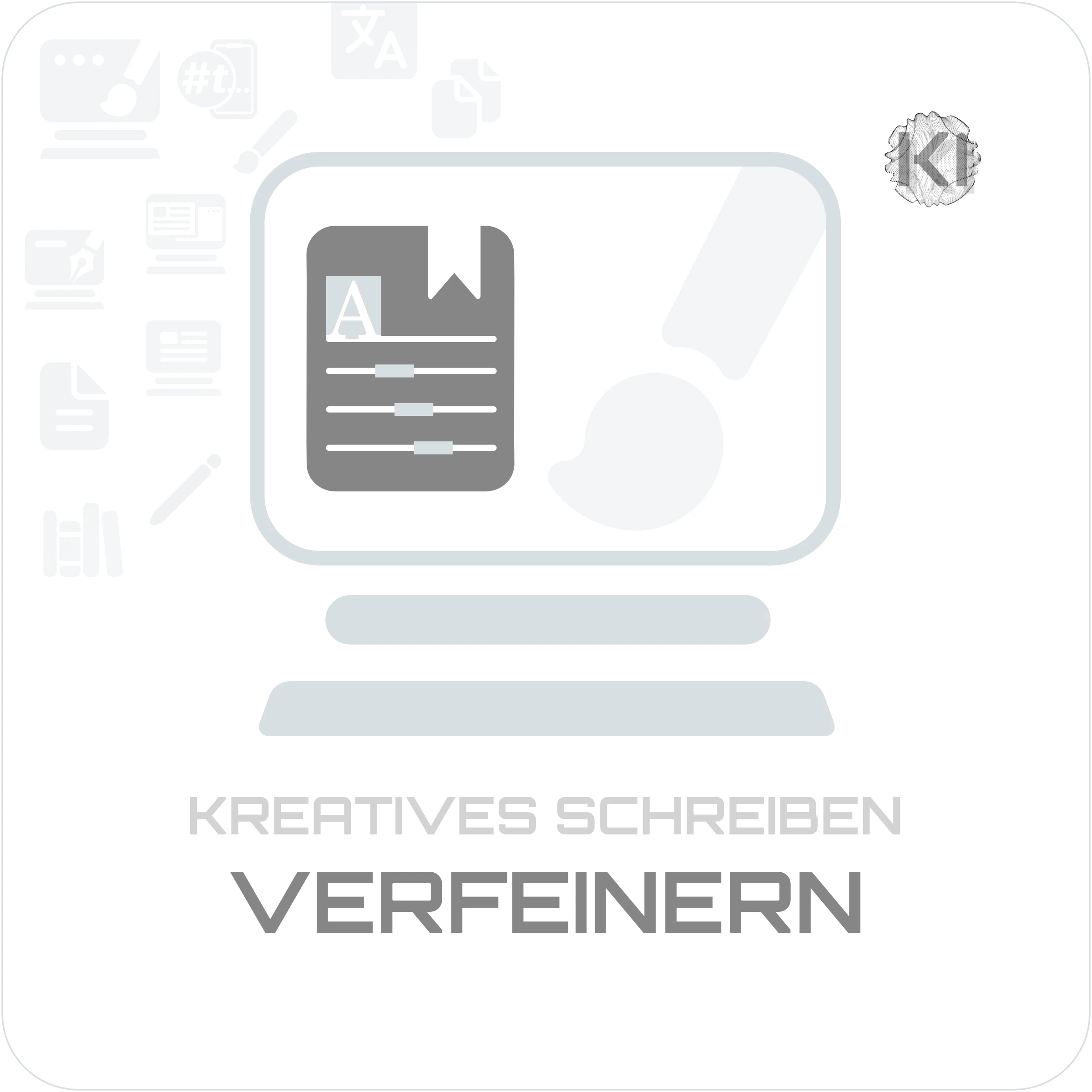 Texte – VERFEINERN: 3 Punkte am Display mit Pinsel als Symbol für präziseren Ausdruck und entwickelten Schreibstil