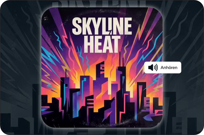KI-generiertes Coverbild zu „Skyline Heat“ mit urbaner Skyline, Neonfarben und energiegeladenem Funk-Vibe