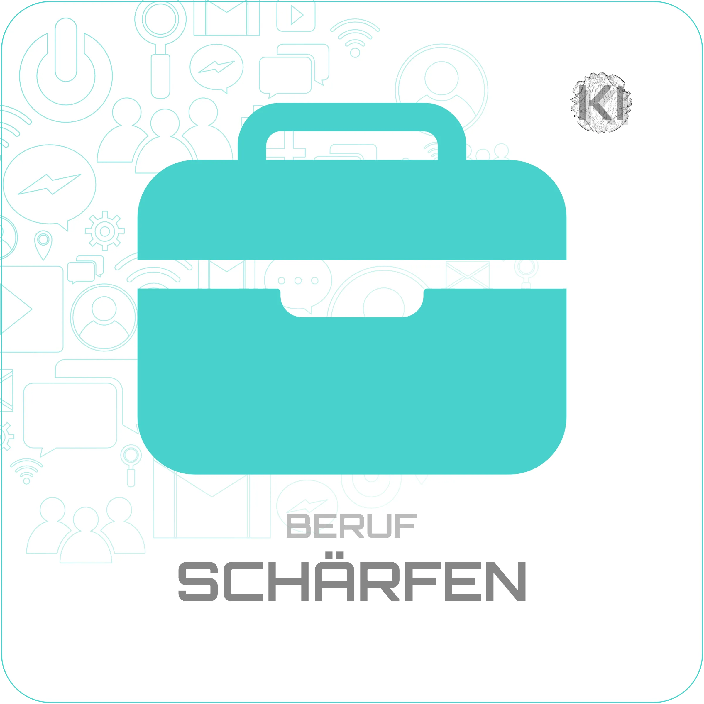 Starter – Beruf – Schärfen: stilisierte Aktentasche als Metapher für Bewerbungen, Fokus und berufliche Klarheit