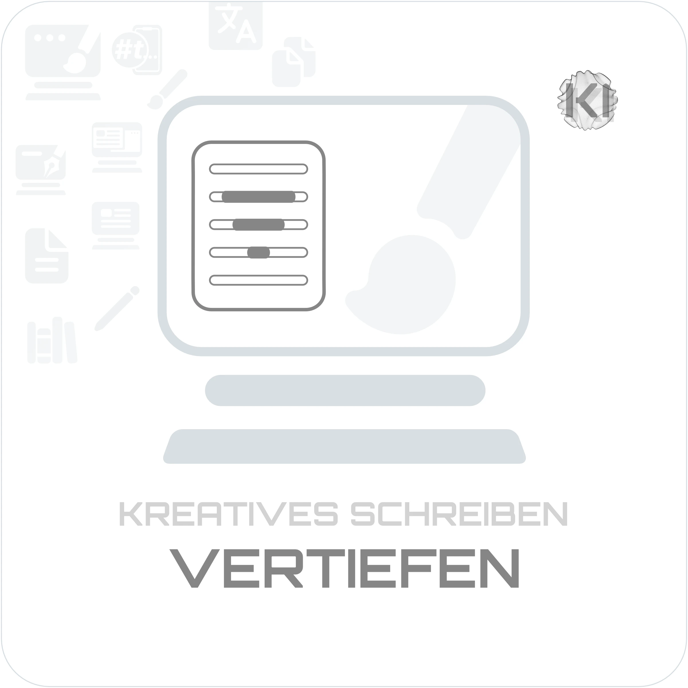 Texte – VERTIEFEN: 3 Punkte am Display mit Pinsel als Symbol für erweiterten Ausdruck und kreative Entfaltung im Schreiben