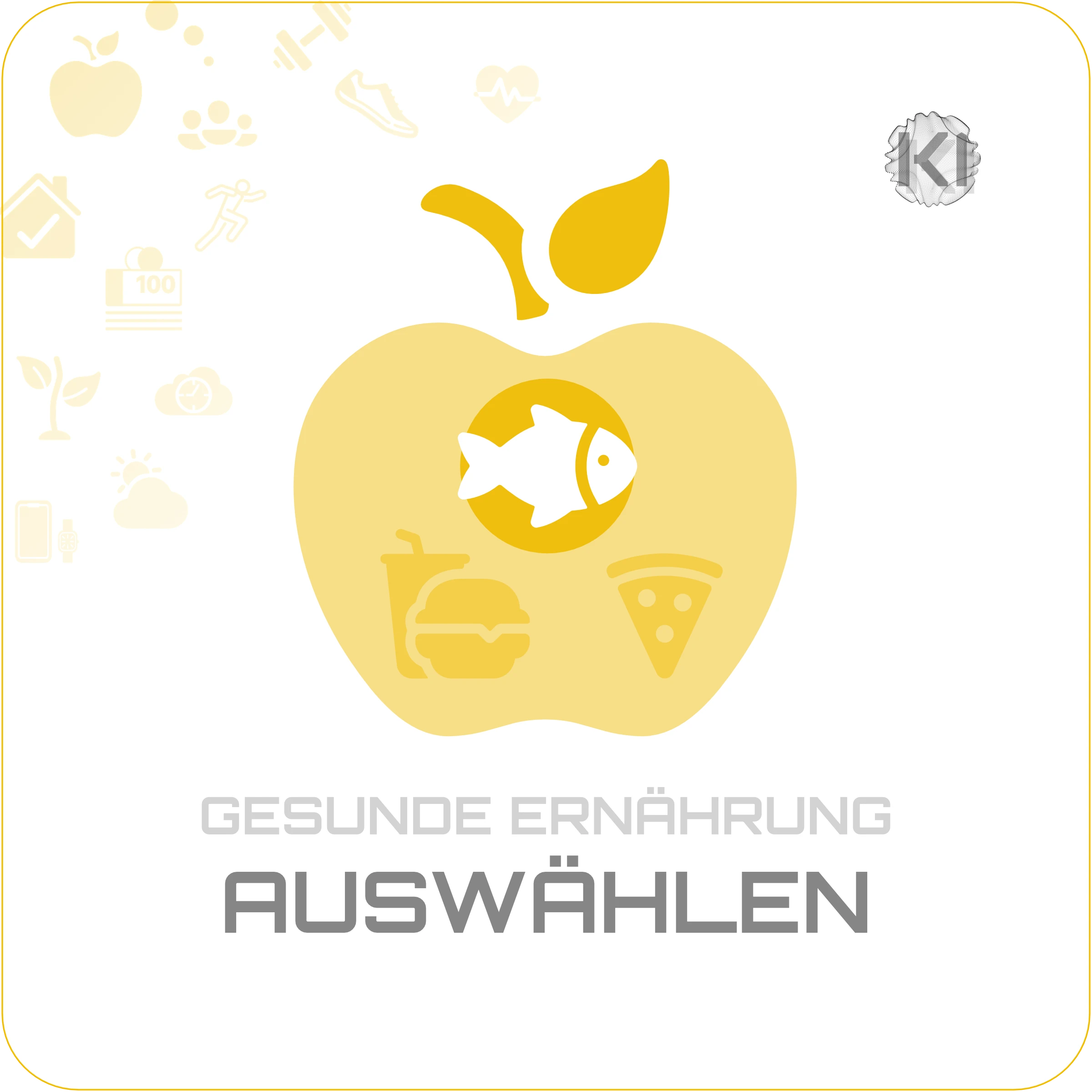 Alltag – AUSWÄHLEN: Apfel Icon als Symbol für bewusste Auswahl von gesundem essen
