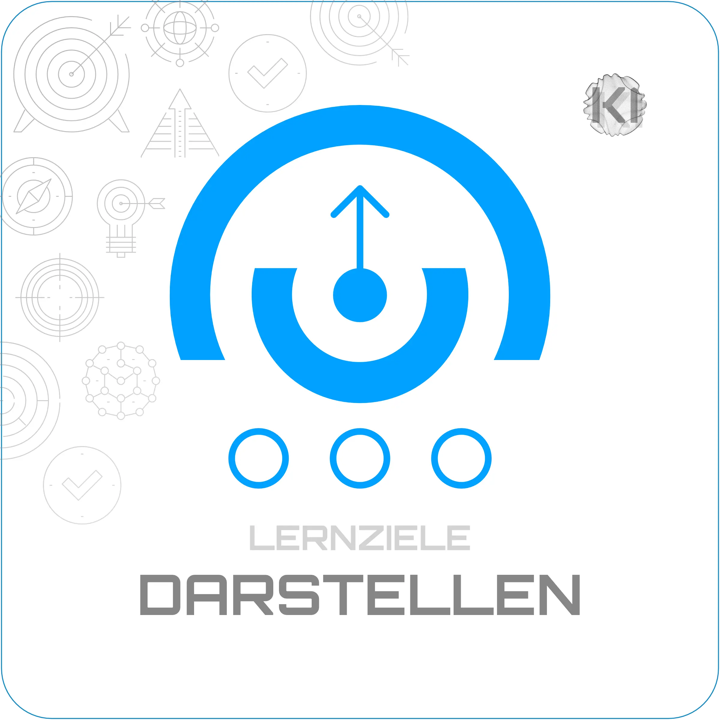 Lernziele – Darstellen: Zielscheibe mit hervorgehobener Mitte und Aufwärtspfeil als Metapher für klare Darstellung von Inhalten.