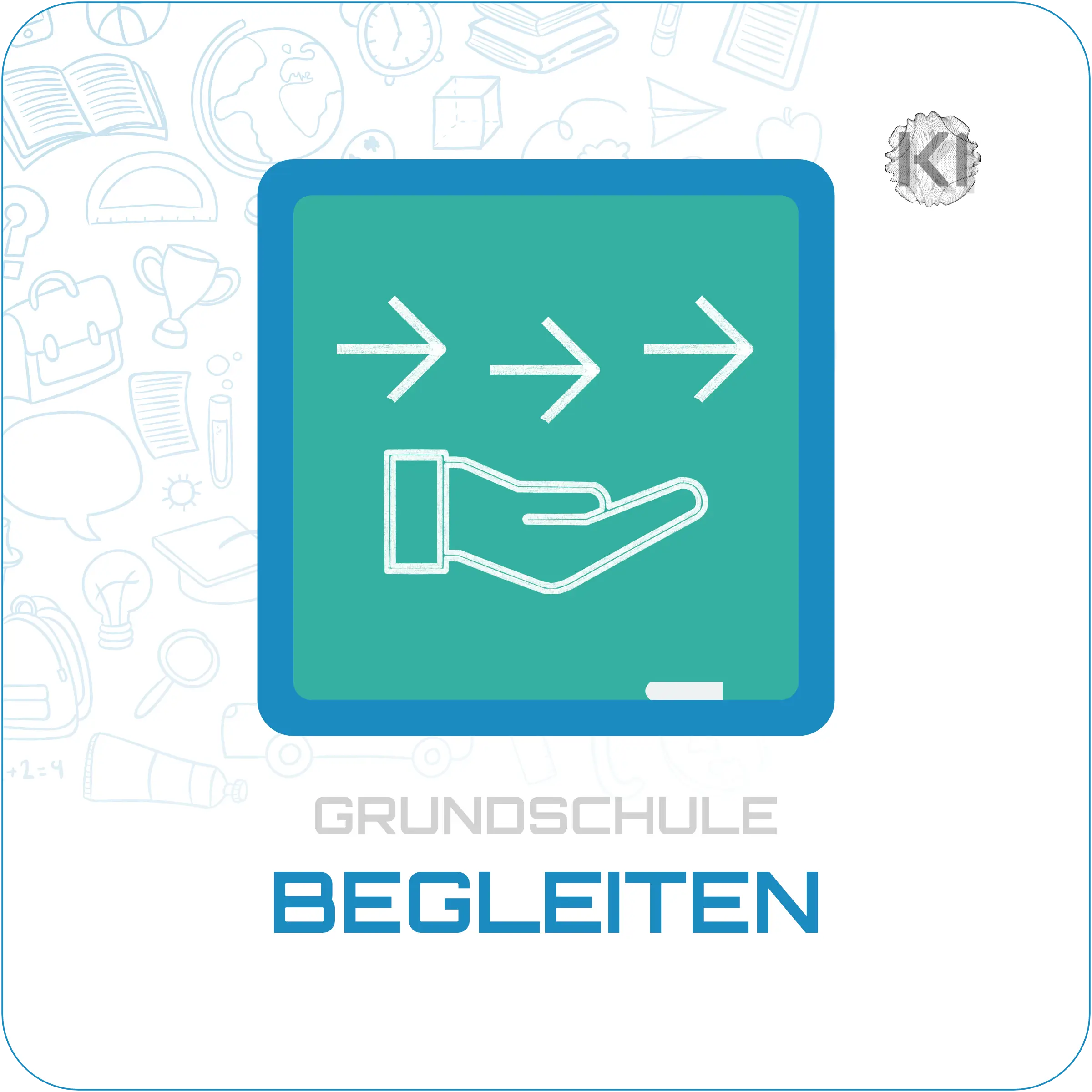 Grundschule – Begleiten: Weg- und Pfeilsymbol zeigt unterstütztes Lernen, Struktur und Orientierung im Lernprozess