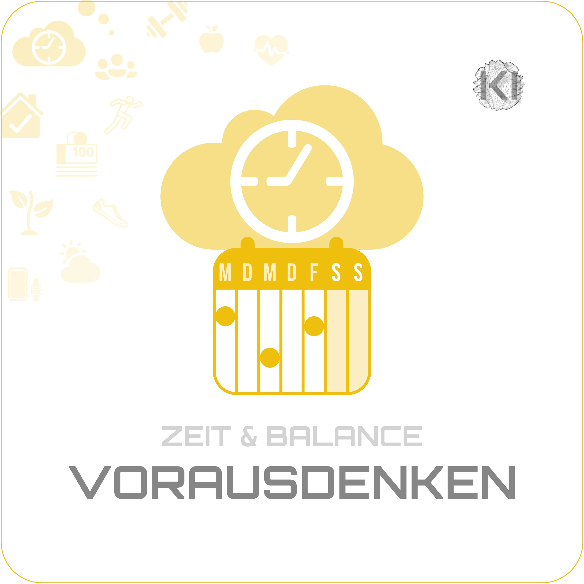 Alltag – VORAUSDENKEN: Wolke und Uhr Icon als Symbol für realistische Planung und Übersicht im Alltag